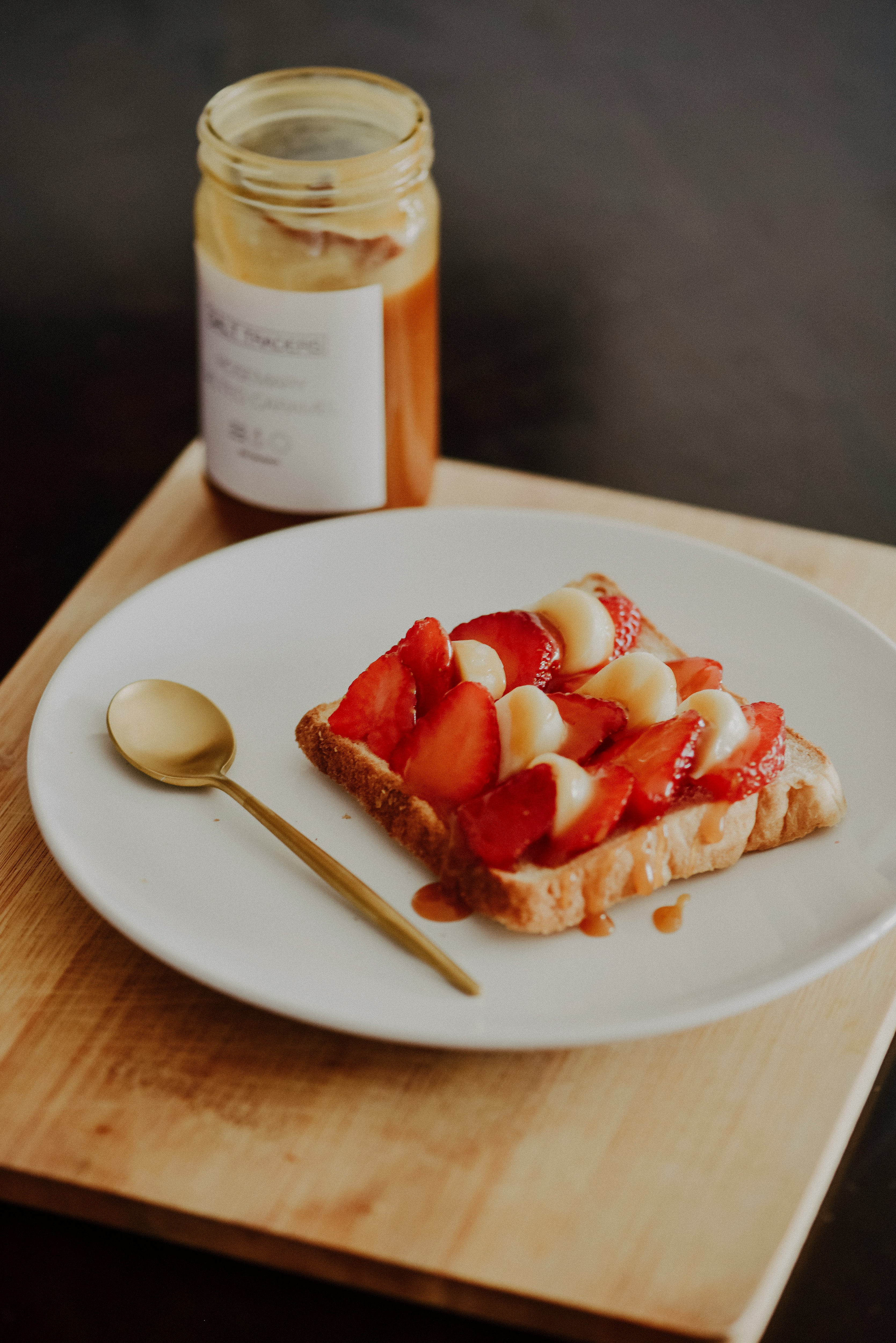 baked bread with strawberry in plate